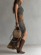 Elena | Robe longue imprimée asymétrique à volants et fente