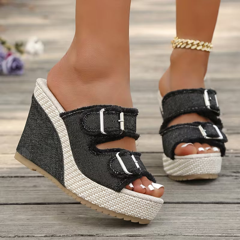 Sandales Compensées Elara Denim