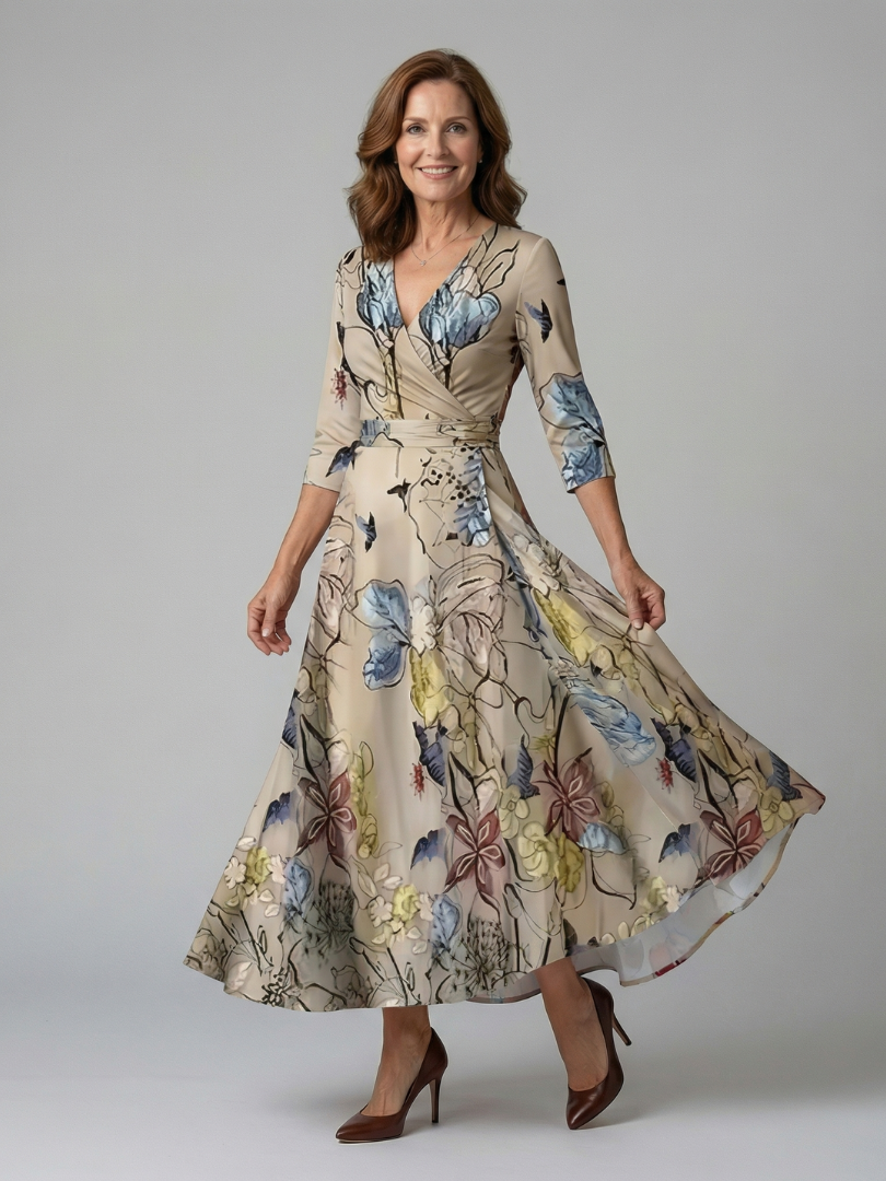 Robe midi à encolure cache-cœur