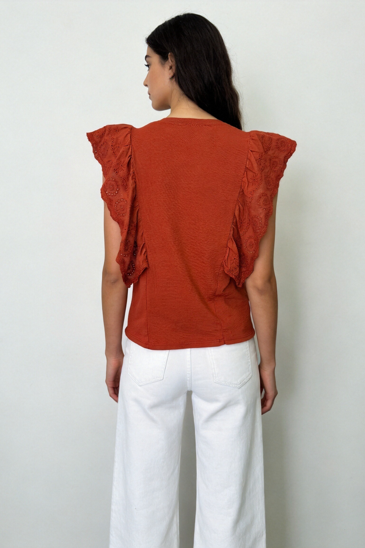 Chemisier en Coton à Volants Brodés