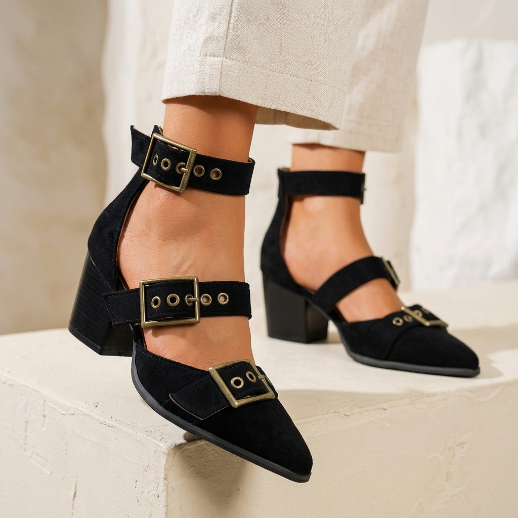 Vivienne | Escarpins en daim avec boucles vintage