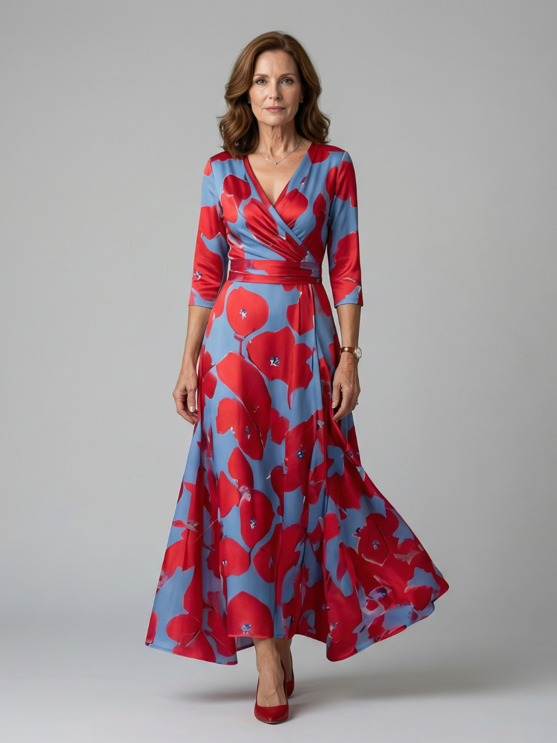 Robe midi à encolure cache-cœur