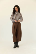 Chemise rayée à nœud col marron