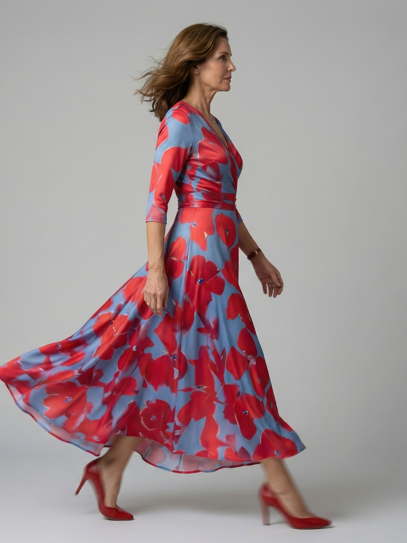 Robe midi à encolure cache-cœur