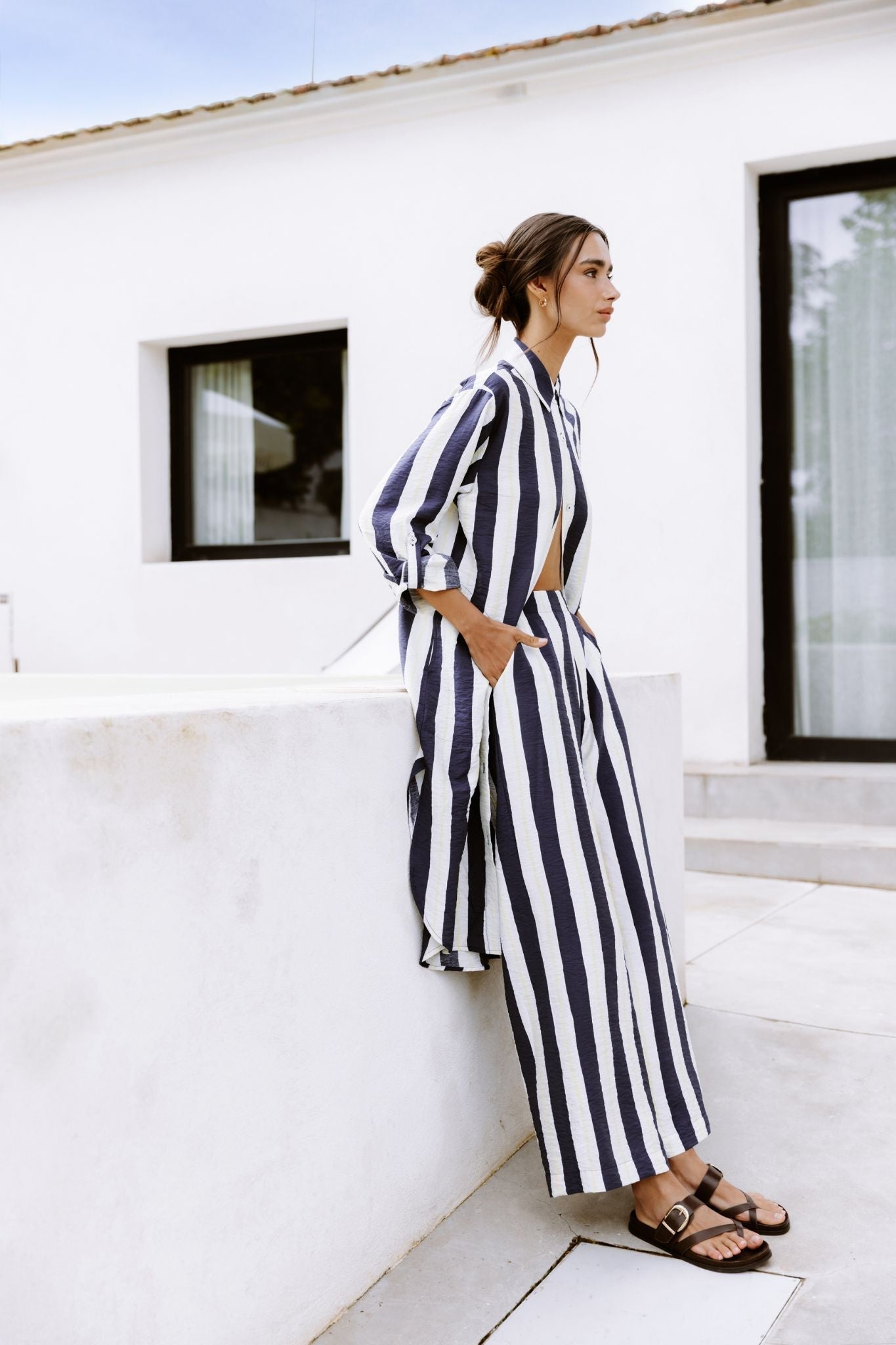 Pantalon fluide à rayures marinière