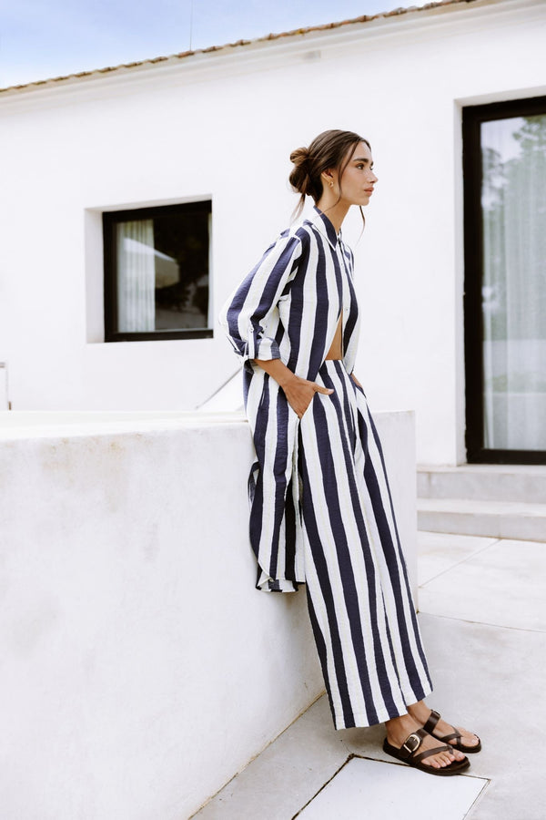 Pantalon fluide à rayures marinière