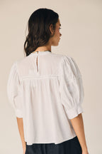Blouse dentelle à plis nervures blanche