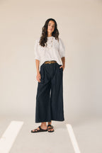 Blouse dentelle à plis nervures blanche