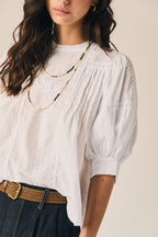 Blouse dentelle à plis nervures blanche