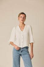 Chemisier fin col V blanc