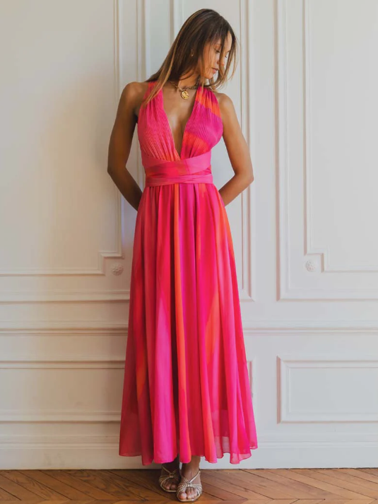 Robe longue fuchsia multiposition Elegance