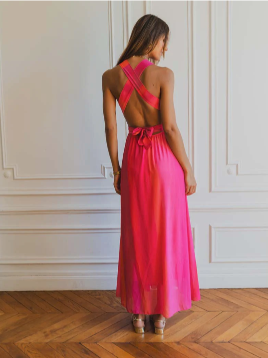 Robe longue fuchsia multiposition Elegance