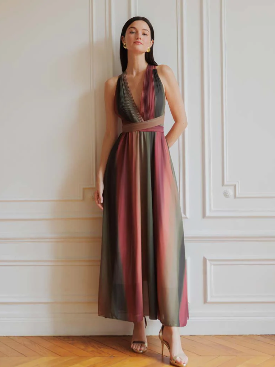 Robe Longue Multipositions Dégradé Terre Cuite Élégance
