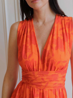Robe longue orange florale multi-positions