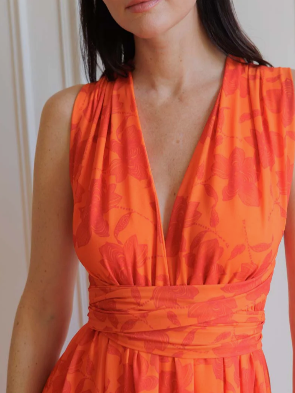 Robe longue orange florale multi-positions
