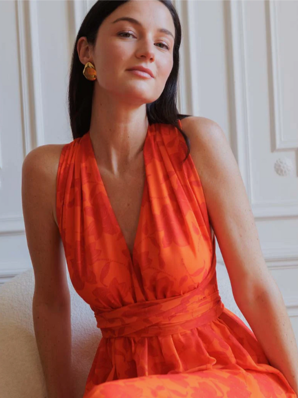 Robe longue orange florale multi-positions