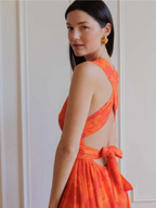 Robe longue orange florale multi-positions