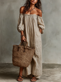 Carmen | Robe longue en coton et lin à épaules dénudées