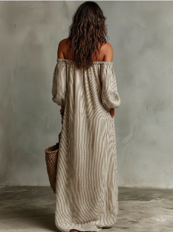 Carmen | Robe longue en coton et lin à épaules dénudées