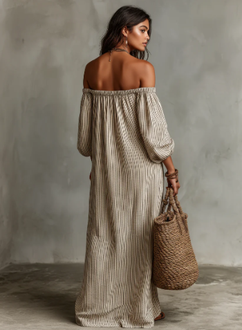 Carmen | Robe longue en coton et lin à épaules dénudées