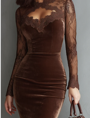 Aurélia™ | Mini Robe en Velours avec Manches en Dentelle