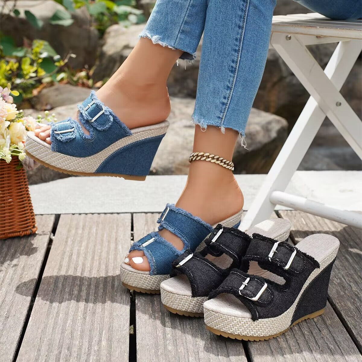 Sandales Compensées Elara Denim
