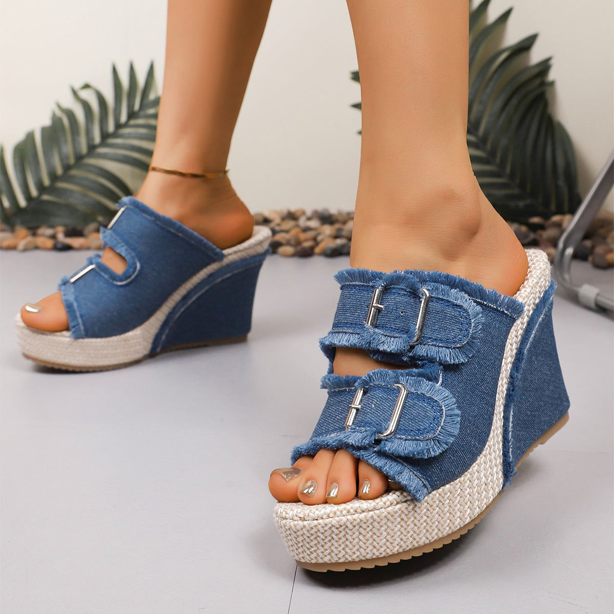 Sandales Compensées Elara Denim