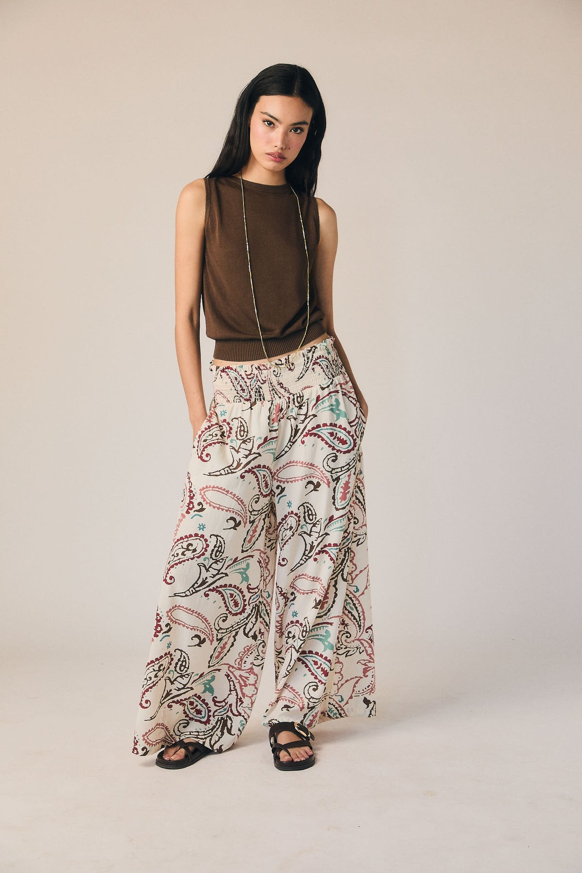 Pantalon fluide à imprimé cachemire