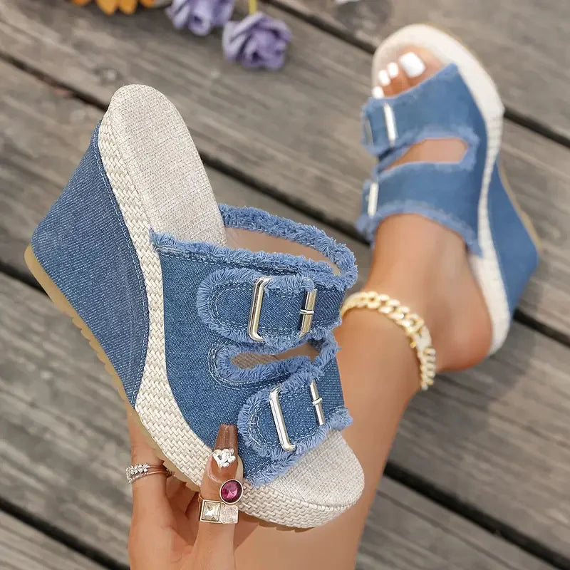 Sandales Compensées Elara Denim