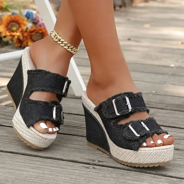 Sandales Compensées Elara Denim