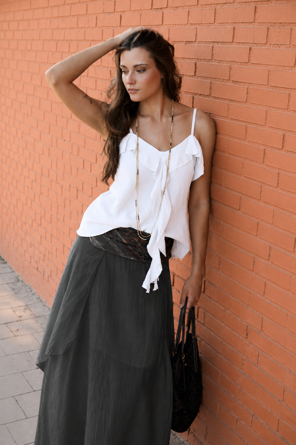 Jupe longue fluide avec foulard