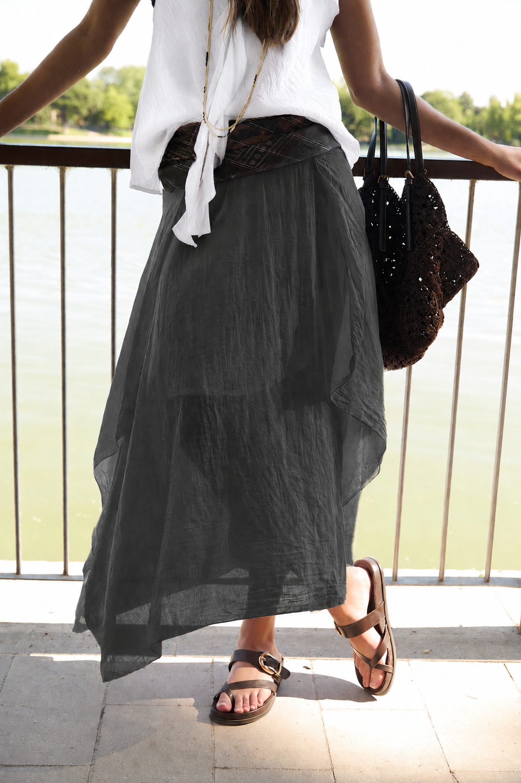 Jupe longue fluide avec foulard